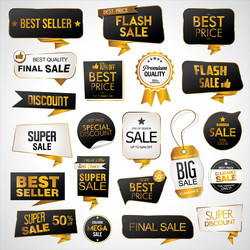 collection of golden premium badge stickers vector