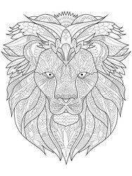 Lion head adult antistress coloring page Vector Image