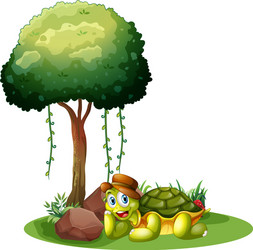Smiling Turtle Resting Under a Tree vector image