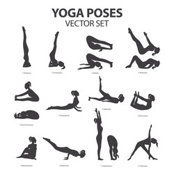 Female Yoga Poses Silhouette Set Vector Image