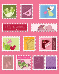 baby girl postage stamps vector