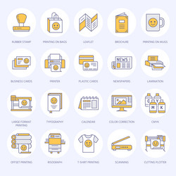 Printing house flat glyph icons print shop Vector Image