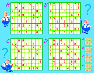 Logic sudoku game set puzzles worksheet vector