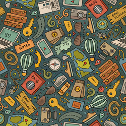 cartoon traveling seamless pattern with lots vector