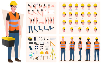 Engineer worker character creation and animation Vector Image