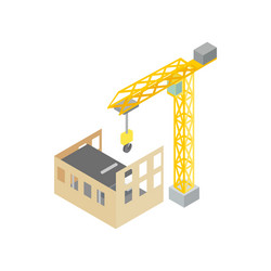 construction of house with tower crane icon vector