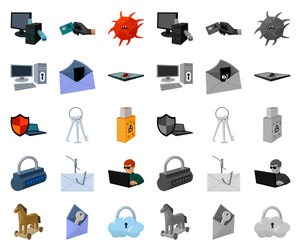 hacker and hacking cartoonmono icons in set vector image