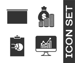 Set computer monitor with graph chart chalkboard vector