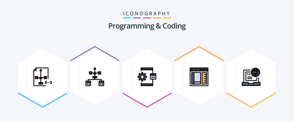 programming and coding 25 filledline icon pack vector image