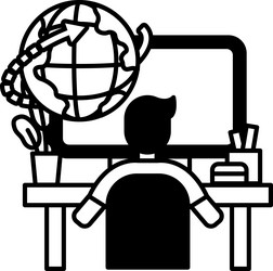 man is sitting at a desk with computer monitor vector image