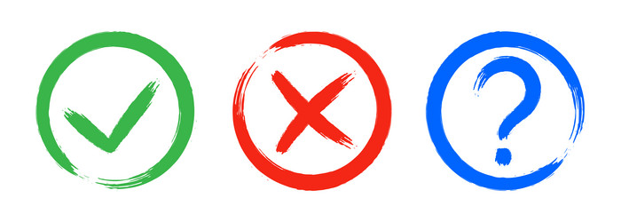 Dirty grunge cross x tick ok and question check Vector Image