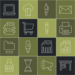 set line office desk document with graph chart vector image