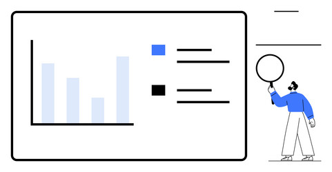 analyzing business data with chart and magnifying vector image