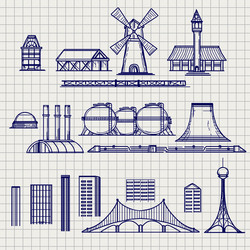 Country and city archetictural objects sketch vector