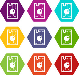 Processor chip icon set color hexahedron vector