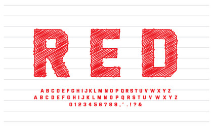 red sketch text effect or font style design vector