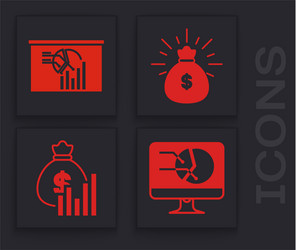 set computer monitor with graph chart board vector image