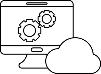 desktop computer with gears and cloud computing vector