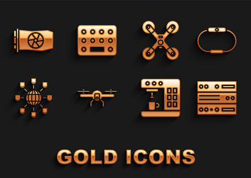 set drone flying smartwatch server data web vector image
