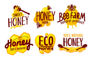 Natural and eco farm honey packaging labels vector