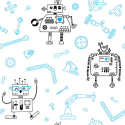 Seamless pattern with robots and details vector