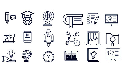 Pack of online education linear icons vector