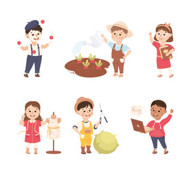 Cheerful boy and girl depicting different vector