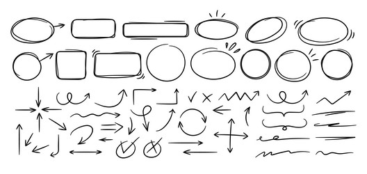 sketch line frames pointers doodle arrow circle vector image