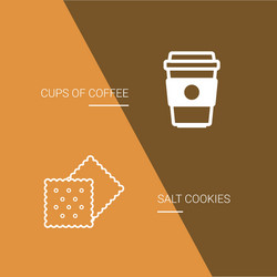 Coffee and cookie icon on brown background vector