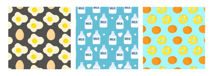group of seamless patterns with eggs milk bottles vector image
