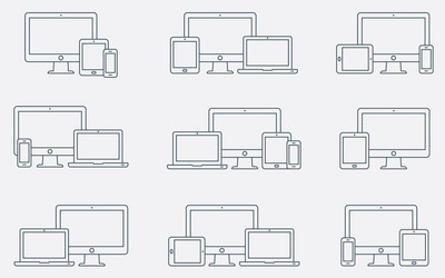 set of outline device icons responsive vector image