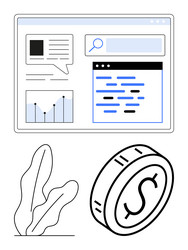 digital dashboard with analytics graph search bar vector image