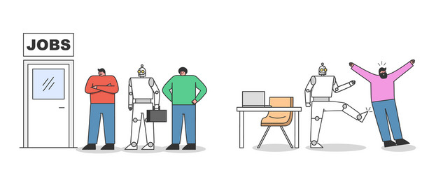 Human employee vs robots artificial intelligence vector