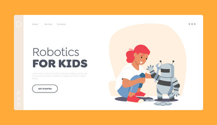 Robotics for kids landing page template smiling vector