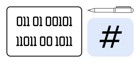 binary code with pen and metadata tag highlighting vector image