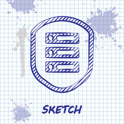 sketch line server with shield icon isolated vector image