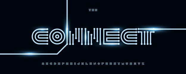 modular digital font circuit typeface for tech vector image
