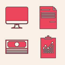 set clipboard with graph chart computer monitor vector image