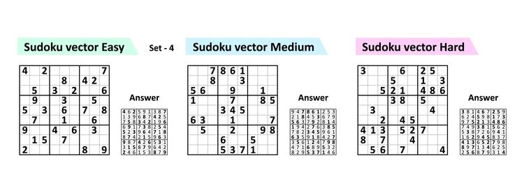 Collection sudoku game with answers different vector