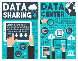 Data center banner of internet computer technology vector