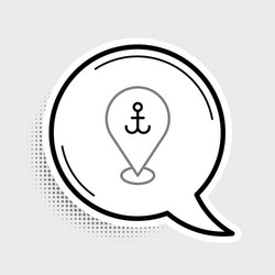 Line map pointer with anchor icon isolated on grey vector