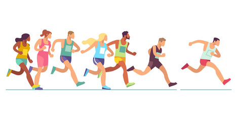 running people men and women in sports clothes vector