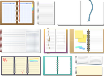 Set of open realistic notebooks with pages diary vector