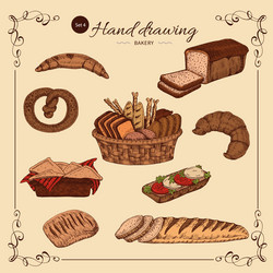 Bakery and pastry products hand drawn set Vector Image