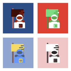 Flat icon design collection astronaut and flag vector