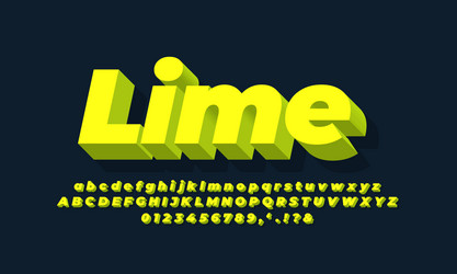 modern alphabet 3d lime text effect or font vector image