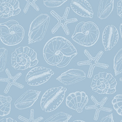 seamless pattern with shells on blue background vector image