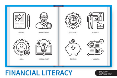 financial literacy infographics linear icons vector