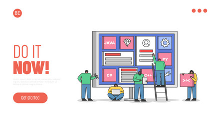 Landing page with team web developers vector