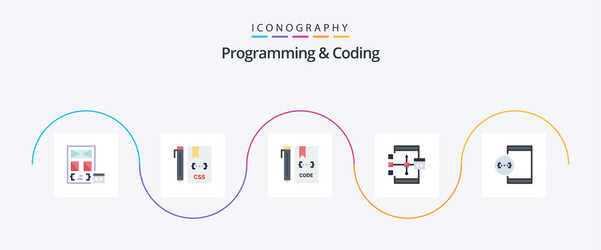 Programming and coding flat 5 icon pack including vector